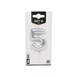 5-s szám gyertya EZÜST 6 cm
