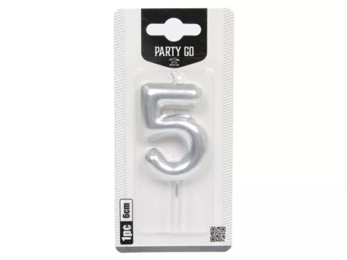 5-s szám gyertya EZÜST 6 cm