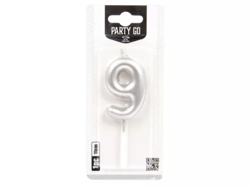 9-s szám gyertya EZÜST 6 cm