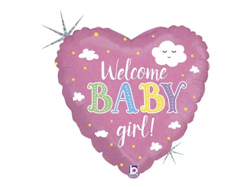 45cm Welcome Baby Girl feliratos, hologrammos fólia lufi
