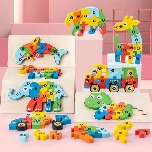 3D-s Montessori fa puzzle játék gyerekeknek - Dínó 1 témájú fejlesztő játék