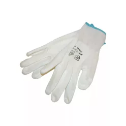   Kötött kesztyű fehér nylon, XL-es méret, 10' poliuretánba mártott teny. és ujjhegy., gumírozott mandzsetta