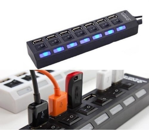 7 portos kapcsolható USB hub - Fekete