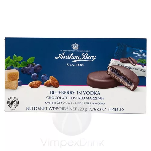 Anthon Berg marcipán tallér Áfonya Vodkában 220g