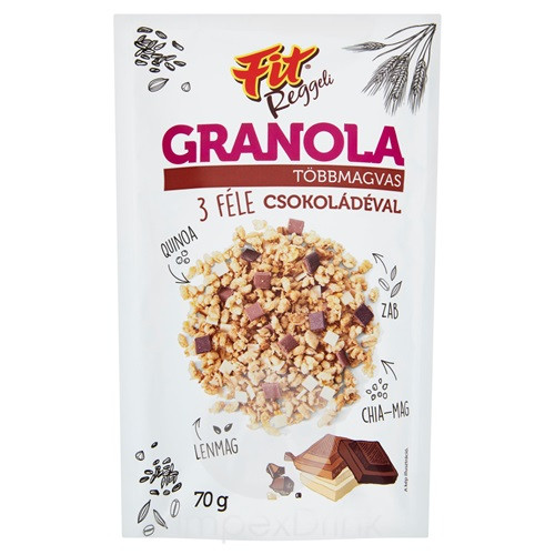 FIT reggeli GRANOLA többmagvas 3 féle csokoládéval 70g /15/