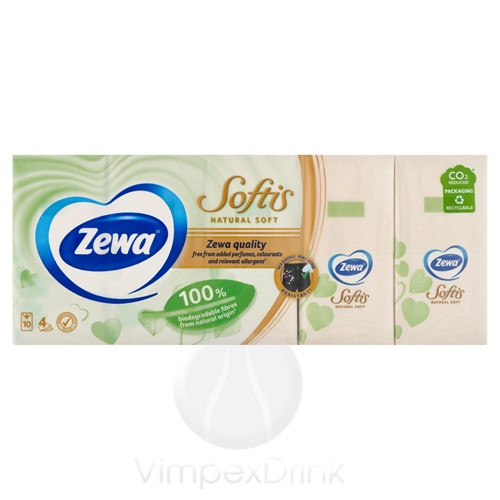 Zewa Softis 4 rétegű papír zsebkendő NaturalSoft 10x9 db