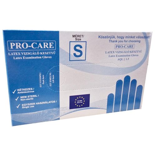 Pro-care G.kesztyű latex S púdres100db