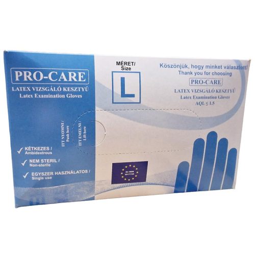 Pro-care G.kesztyű latex L Púderes100db